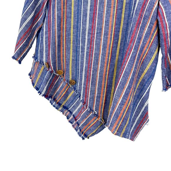 Ali Miles LINEN BLEND Sz PS Petite Small Blue Wearable Art Blouse Shirt Top - Picture 7 of 9